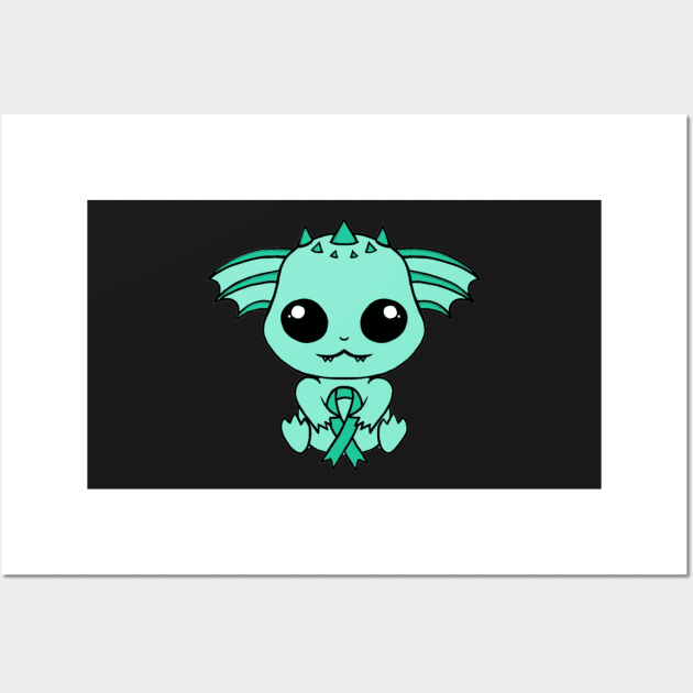 Cute Creature Holding an Awareness Ribbon (Teal) Wall Art by CaitlynConnor